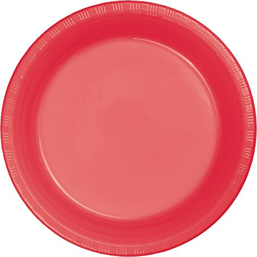 Creative Converting 28314621 Touch of Color Plastic Dinner Plates Party Supplies 8.75" Coral