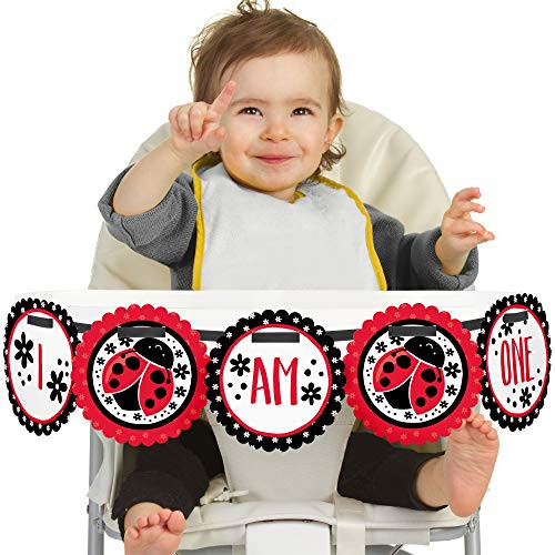 Big Dot of Happiness Happy Little Ladybug 1st Birthday - I Am One - First Birthday High Chair Banner