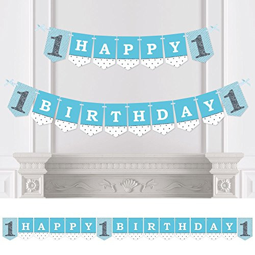 Big Dot of Happiness 1st Birthday Boy - Fun to be One - First Birthday Party Bunting Banner - Blue Party Decorations - Happy Birthday