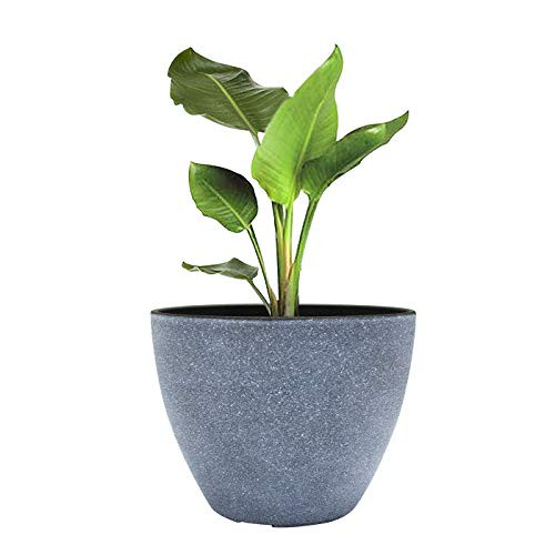 Outdoor Planters,Flower Pots Outdoor Indoor Resin Planter with Drain Hole,Gray(8.6 inches, Pack 1)