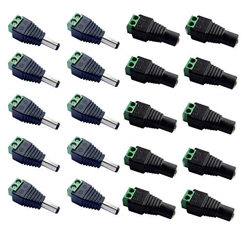 DC Power Cable Jack Adapter Connector Male + Female 5.5X2.1mm for CCTV Camera LED Strip Used (10 Pack)