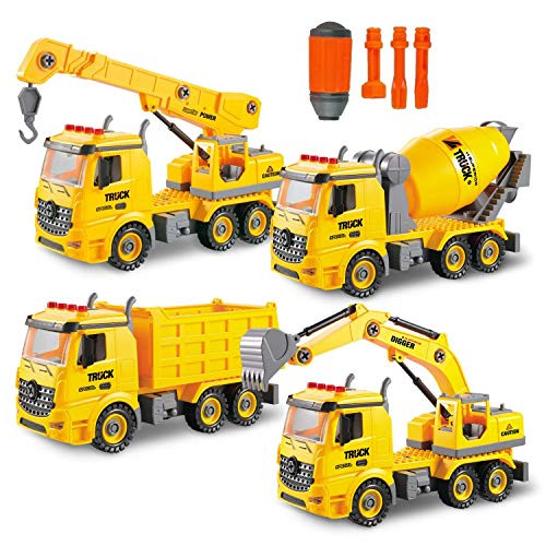 Toy To Enjoy 4-in-1 STEM Learning Construction Truck Toy  Builds Dump Truck, Cement Mixer, Excavator & Crane for Kids Ages 7 in Up
