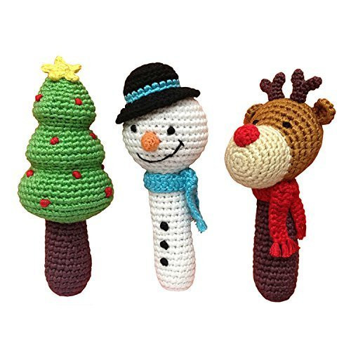 Cheengoo Hand Crocheted Organic Rattles - Set of 3 Holiday Stick Rattles Cheengoo Hand Crocheted Organic Rattles - Set of 3 Holiday Stick Rattles