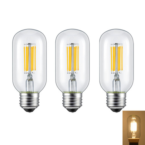 Rayhoo 6W Dimmable Edison Style Antique LED Filament Tubular Light Bulb, E26 Medium Base Lamp, T14(T45) Tubular Shape, 60W Incandescent Replacement, 2700K Warm White 600LM, 3-Pack