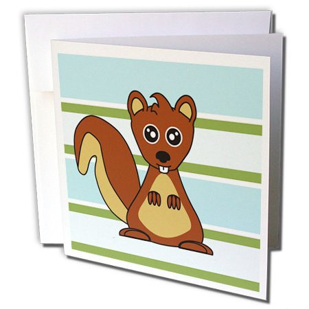 3dRose Cute Brown Squirrel Print Blue Green Stripe - Greeting Cards, 6 x 6 inches, set of 6 (gc_28539_1)