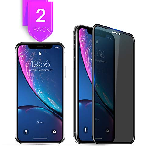 2 Pack Compatible with iPhone XR Privacy Screen Protector 6.1 inch 2018 Premium 4D Full Coverage Anti Spy Tempered Glass Screen Protector for iPhone XR