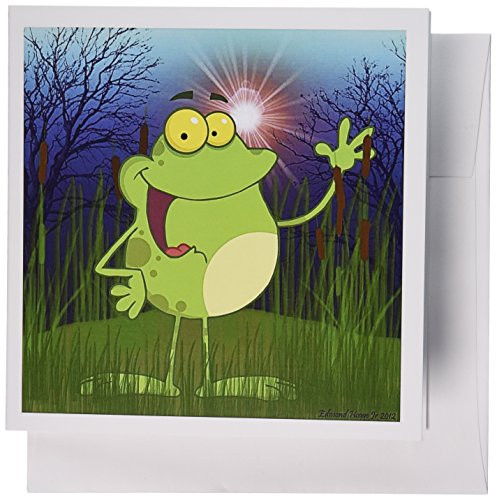 3dRose Frog Waving Hello With Sunset Background - Greeting Cards, 6 x 6 inches, set of 6 (gc_63027_1)