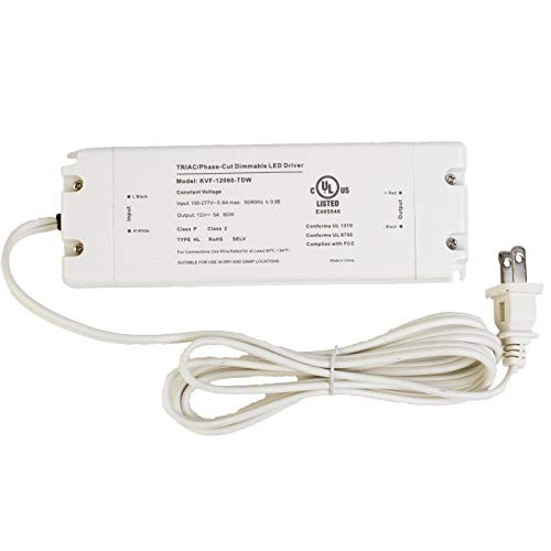 LEDupdates 12v UL Listed 60w Triac Dimmable Driver Transformer Constant Voltage Class 2 100v - 277v input Power Supply for LED Strip light Control by AC Wall Dimmer (12v 60w)