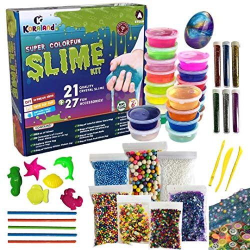 Koraland DIY Slime Kit Supplies, 21 Crystal Slime Containers Including Slime Egg, Ultimate Slime Making Kit for Girls and Boys, 600 Fruit Slices, Glitter, Foam Beads and much more Koraland DIY Slime Kit Supplies, 21 Crystal Slime Containers Including Slime Egg, Ultimate Slime Making Kit for Girls and Boys, 600 Fruit Slices, Glitter, Foam Beads and much more