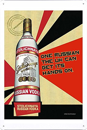 Tin Sign Metal Poster Plate (8"x12") of Stolichnaya Vodka: Hands on by Food & Beverage Decor Sign