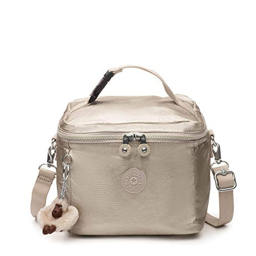 Kipling Graham Insulated Lunch Bag, Adjustable Crossbody Strap, Zip Closure, Cloud Grey/Metallic