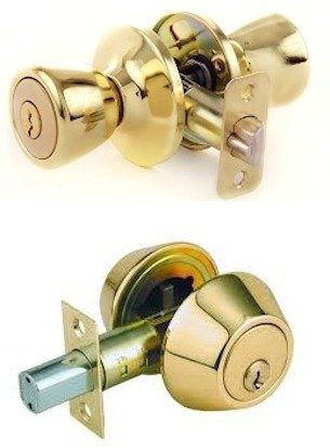Lion Locks LICO0705 Tulip Entry Door Knob and Keyed Alike Single Cylinder Deadbolt, Polish Brass