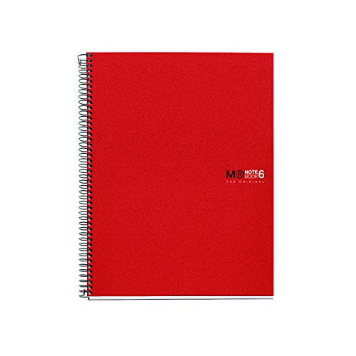 Miquelrius 8.25 x 11.75 A4 Wirebound Notebook, 6-Subject, Graph Paper, Red