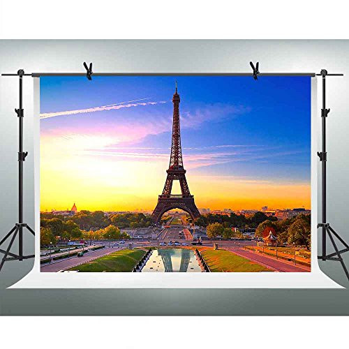 FHZON 10x7ft The Famous Eiffel Tower Background Sunset City Street Photography Backdrop Themed Party YouTube Backdrops Photo Booth Studio Props FH1332