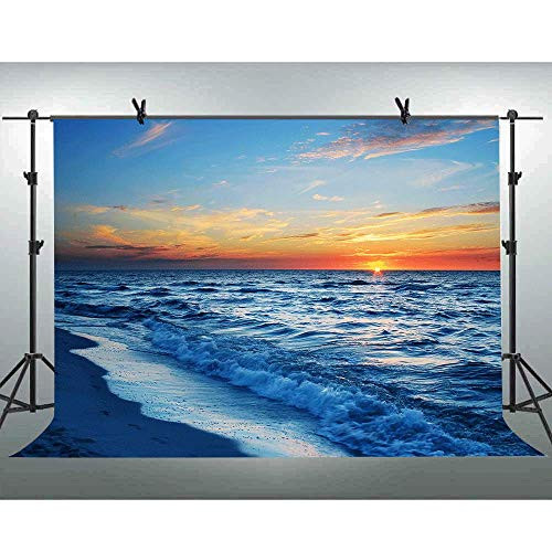 FLASIY 10X7FT Sunset Dusk Landscape Photo Backdrop Blue Sea Wave Clouds Photography Background for Wedding Party Photo Video Studio Props AYY025