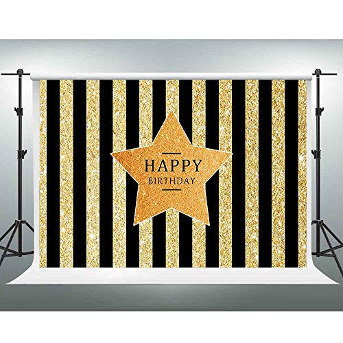 Happy Birthday Backdrop,Black Gold Stripes Photo Background Themed Party Decorations GESEN 10x7ft Photo Booth Props LSGE209 Happy Birthday Backdrop,Black Gold Stripes Photo Background Themed Party Decorations GESEN 10x7ft Photo Booth Props LSGE209
