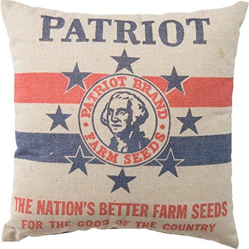 Primitives by Kathy Vintage Feed Sack Style Patriot Farm Seeds Throw Pillow, 16-Inch Square