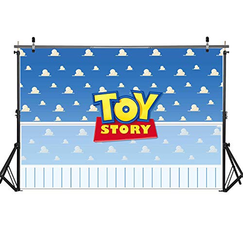 Haboke 7x5ft Durable/Soft Fabric Toy Story Blue Sky White Clouds Backdrop for Boy Baby Shower Birthday Party Supplies Decorations Banner Photo Booth Props