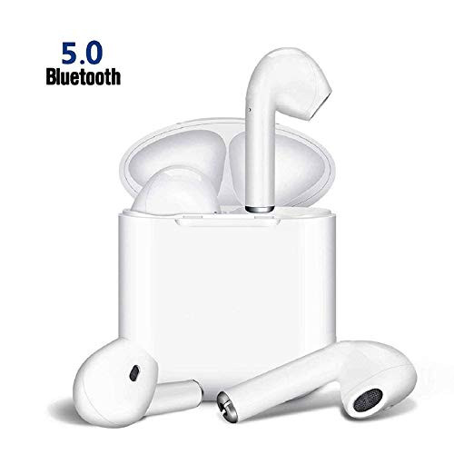 True Wireless Bluetooth Headphones,in-Ear 5.0 Wireless Earbuds Stereo Bluetooth Headset with Microphone Anti-Sweat Sports Earbuds,Earphones Compatible with Android/iPhone (White)