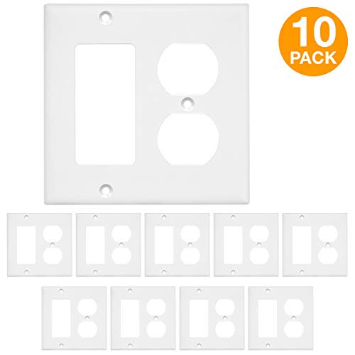ENERLITES Combination Duplex Receptacle Outlet/Decorator Switch Wall Plate, Size 2-Gang 4.50" x 4.57", Polycarbonate Thermoplastic, 882131-W-10PCS, White (10 Pack) ENERLITES Combination Duplex Receptacle Outlet/Decorator Switch Wall Plate, Size 2-Gang 4.50" x 4.57", Polycarbonate Thermoplastic, 882131-W-10PCS, White (10 Pack)