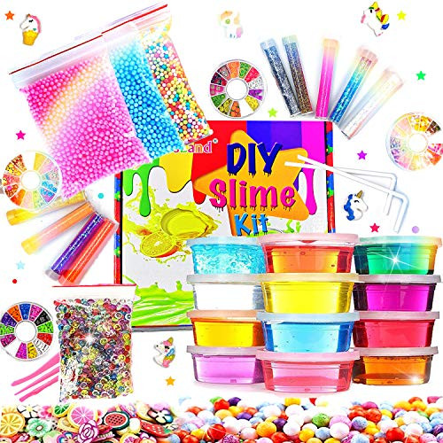 DIY Slime Kit Slime Supplies for Girls Boys Clear Slime for Kids with Glitter Jar Foam Bead and Unicorn Toys for Slime Making kit Aged 6+