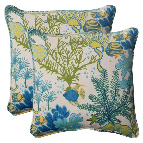 Pillow Perfect Outdoor Splish Splash Corded Throw Pillow, 18.5-Inch, Blue, Set of 2
