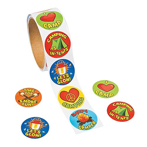 Fun Express 1 Roll ~ I Love Camp/Camping Stickers ~ 100 Round 1.5 Paper Stickers Total ~ New/Shrink-Wrapped by FX/OT
