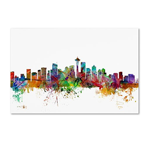 Seattle Washington Skyline by Michael Tompsett, 22x32-Inch Canvas Wall Art