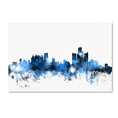 Detroit Michigan Skyline II by Michael Tompsett, 12x19-Inch Canvas Wall Art