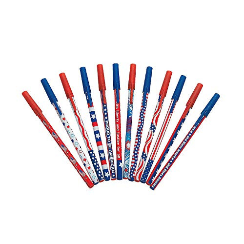 Fun Express Patriotic USA Stick Pens (72 Pack) Assorted Designs for Fourth of July