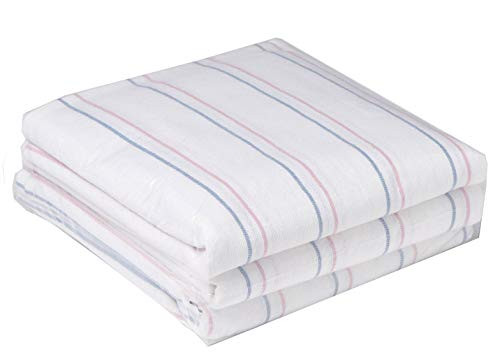 Medline 3 Pack, Hospital Receiving Blankets, Baby Blankets, 100% Cotton, 36"x36", White with Blue/Pink Stripes
