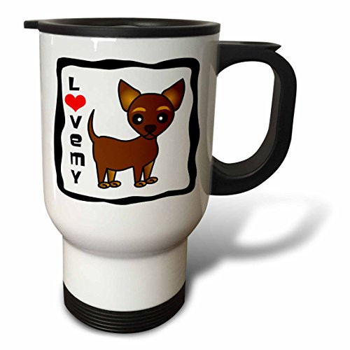3dRose tm_12075_1 I Love My Chihuahua Chocolate Tan Travel Mug, 14-Ounce, Stainless Steel