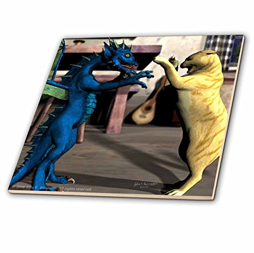 3dRose ct_23167_2 We Play Fantasy Dragon Cat Cute 3D-Ceramic Tile, 6-Inch