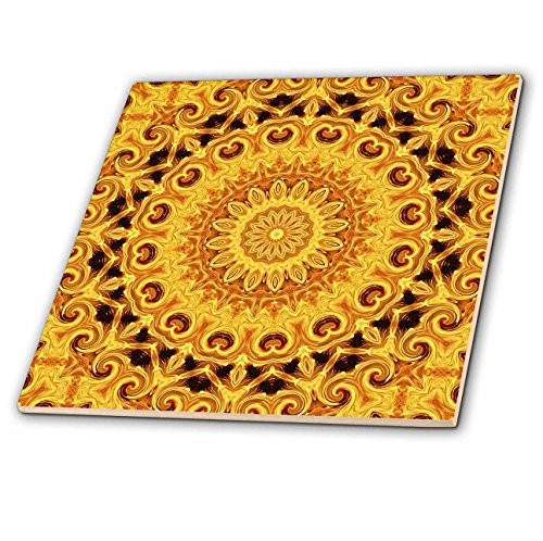 3dRose ct_41989_3 Land of Honey Floral Waves with Sun Mandala-Ceramic Tile, 8-Inch