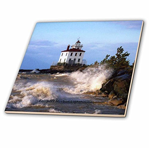 3dRose ct_61705_3 Fairport Harbor Lighthouse Looking Over Lake Erie-Ceramic Tile, 8-Inch