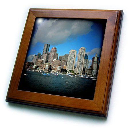 3dRose ft_21730_1 Boston Downtown Skyline in Spotlight-Framed Tile Artwork, 8 by 8-Inch
