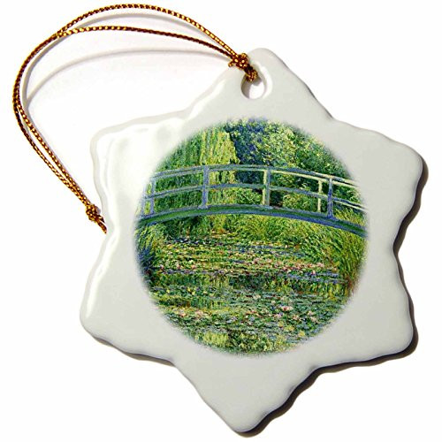 3dRose orn_46577_1 Famous Monet's Water Lilies with Lavender Frame-Snowflake Ornament, Porcelain, 3-Inch