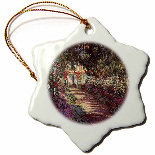 3dRose orn_49332_1 Monet-Garden in Flower-Snowflake Ornament, Porcelain, 3-Inch
