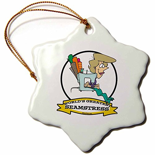 3dRose orn_103530_1 Funny Worlds Greatest Seamstress Ii Occupation Job Cartoon-Snowflake Ornament, 3-Inch, Porcelain