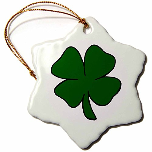 3dRose orn_175527_1 Simple Lucky Four Leaf Clover Design-Snowflake Ornament, Porcelain, 3-Inch