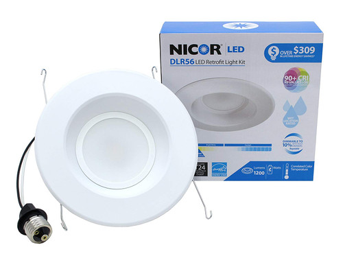 NICOR Lighting Dimmable 1200-Lumen 2700K LED Recessed Downlight Retrofit Kit for 5-6-Inch Housings, White Trim (DLR56-3012-120-2K-WH)