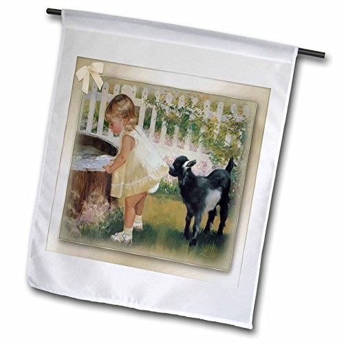 3dRose fl_167219_1 Billy Goat and Little Girl Art Garden Flag, 12 by 18-Inch