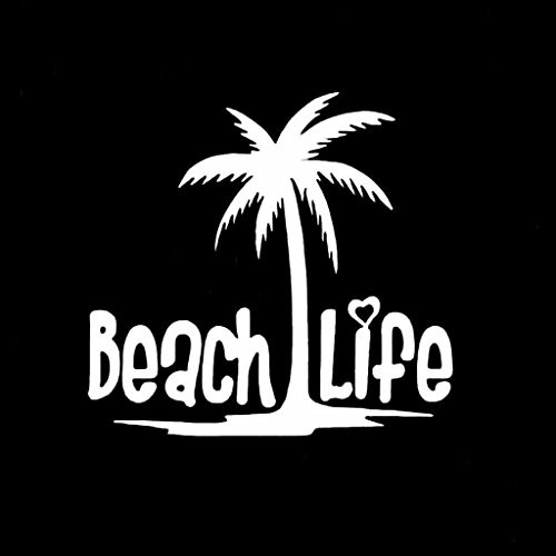 Beach Life Palm Tree Decal Vinyl Sticker|Cars Trucks Vans Walls Laptop| White |5.5 x 5.25 in|CCI1356