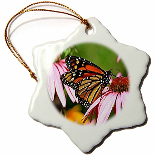 3dRose orn_4663_1 Monarch Butterflies-Snowflake Ornament, 3-Inch, Porcelain
