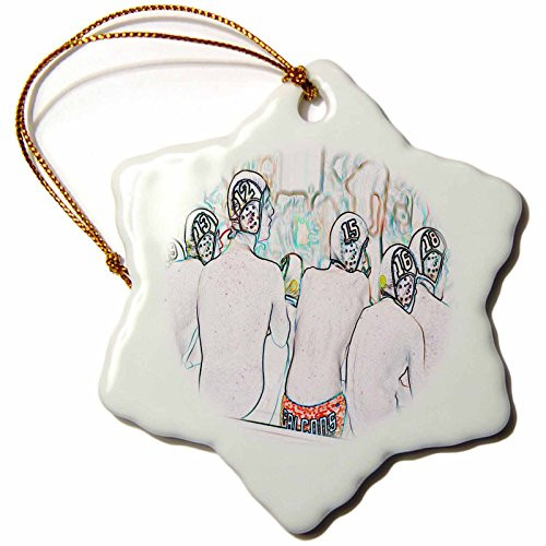 3dRose orn_50526_1 The Back of Seven Team Mates at Water Polo Competition, Cedar City, Utah-Snowflake Ornament, 3-Inch, Porcelain