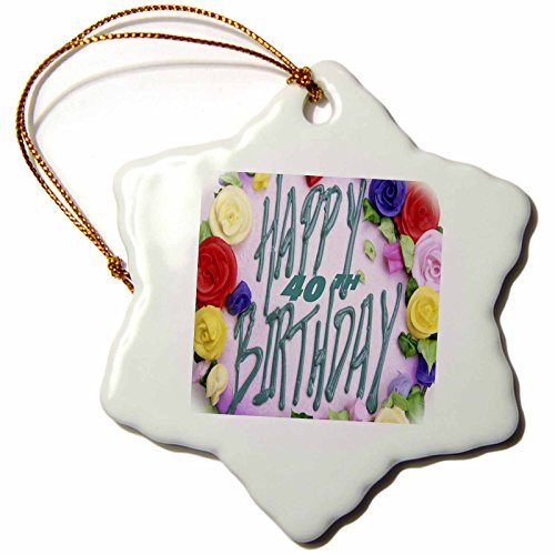 3dRose orn_52357_1 Happy 40Th Birthday-Snowflake Ornament, 3-Inch, Porcelain