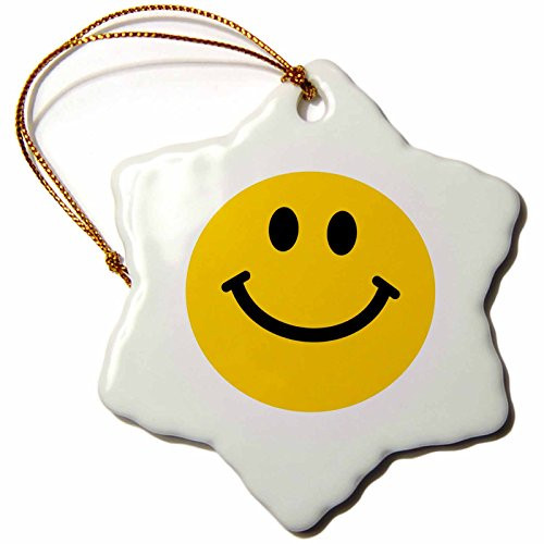 3dRose orn_76653_1 Yellow Smiley Face-Cute Traditional Happy Smilie-1960S Hippie Style-Snowflake Ornament, 3-Inch, Porcelain