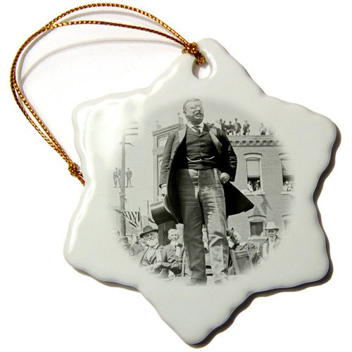 3dRose orn_77392_1 Teddy Roosevelt Speaks 1905-Snowflake Ornament, 3-Inch, Porcelain