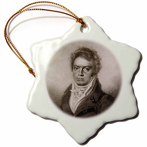 3dRose orn_83169_1 Ludwig Van Beethoven, German Composer Engraving-Hi13 Pri0370-Prisma-Snowflake Ornament, 3-Inch, Porcelain