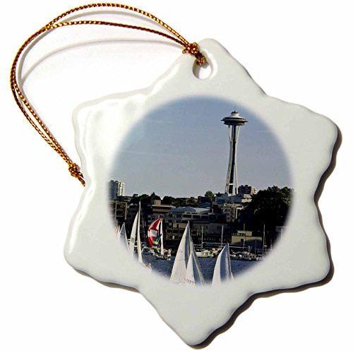 3dRose ORN_95217_1 Wa, Seattle, Duck Dodge Sailboat, Lake Union-Us48 Ccr0232-Charles Crust-Snowflake Ornament, 3-Inch, Porcelain